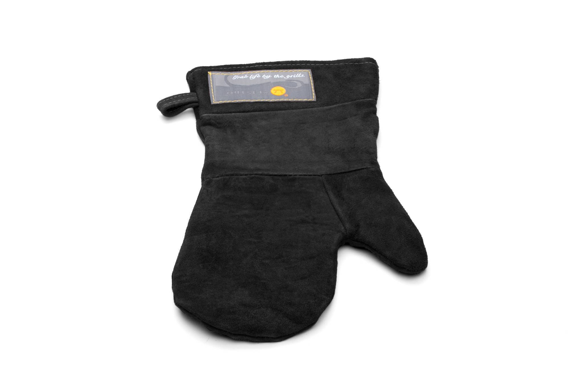 Outset Black Leather Grill Mitt, 8.5” x 17”