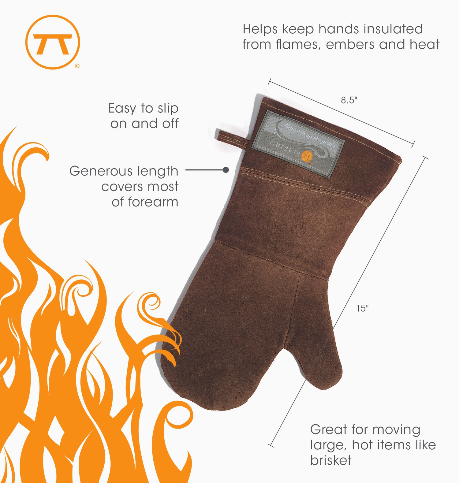 PRE ORDER Outset Brown Leather Grill Mitt, 8.5” X 15”