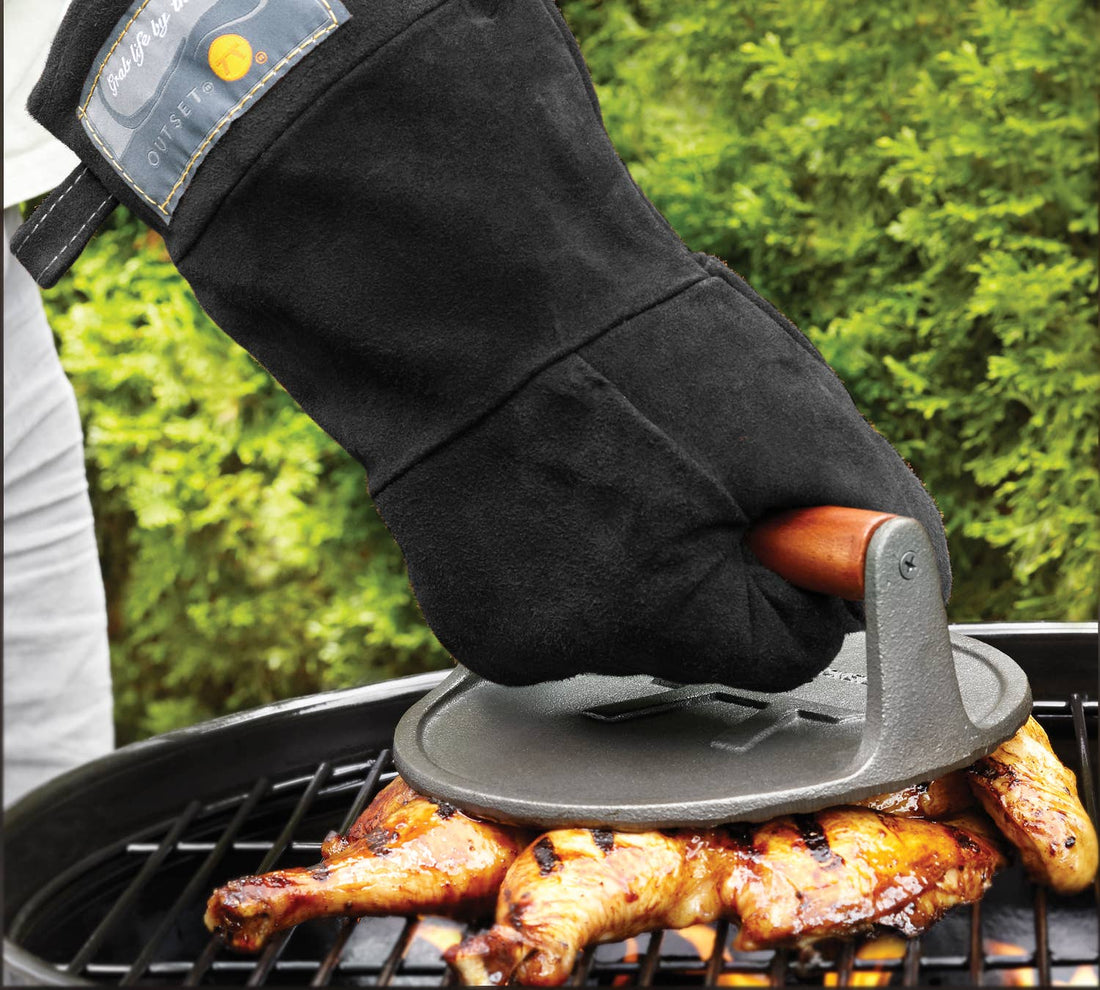 Outset Black Leather Grill Mitt, 8.5” x 17”
