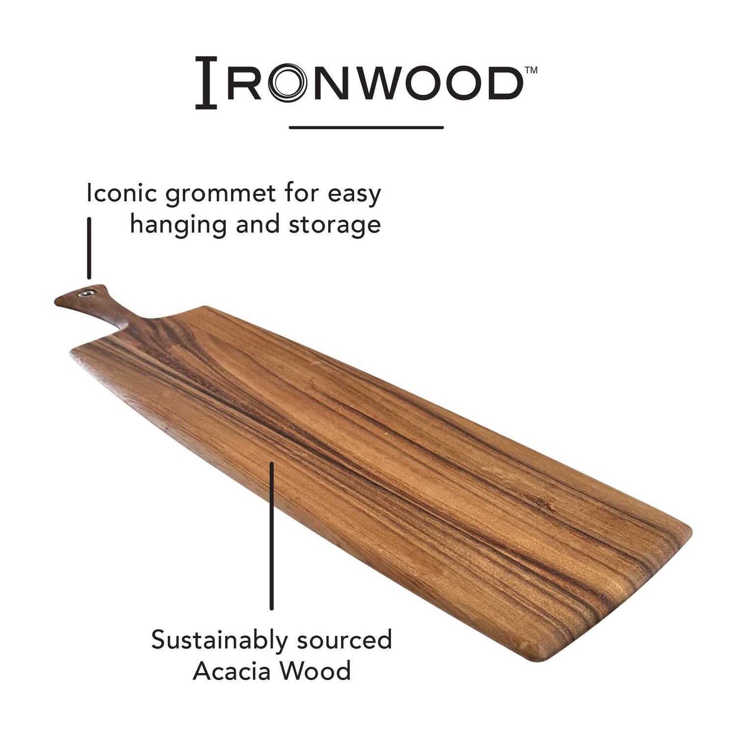 Ironwood Gourmet Rectangular Paddleboard, Acacia, 30" x 8"